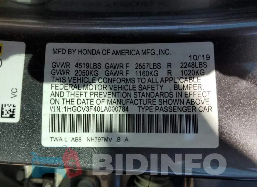 1HGCV3F40LA000784 Photo# 13