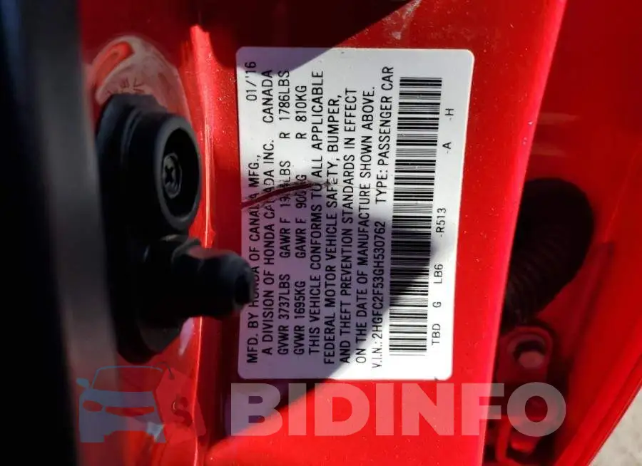 2HGFC2F53GH530762 Photo# 12
