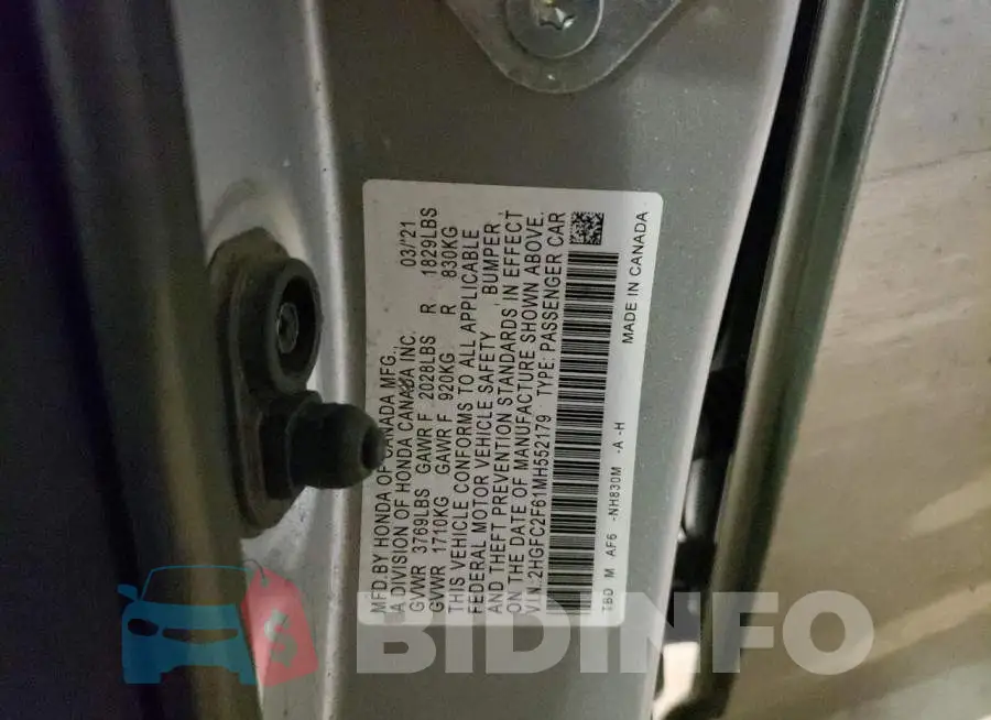 2HGFC2F61MH552179 Photo# 12