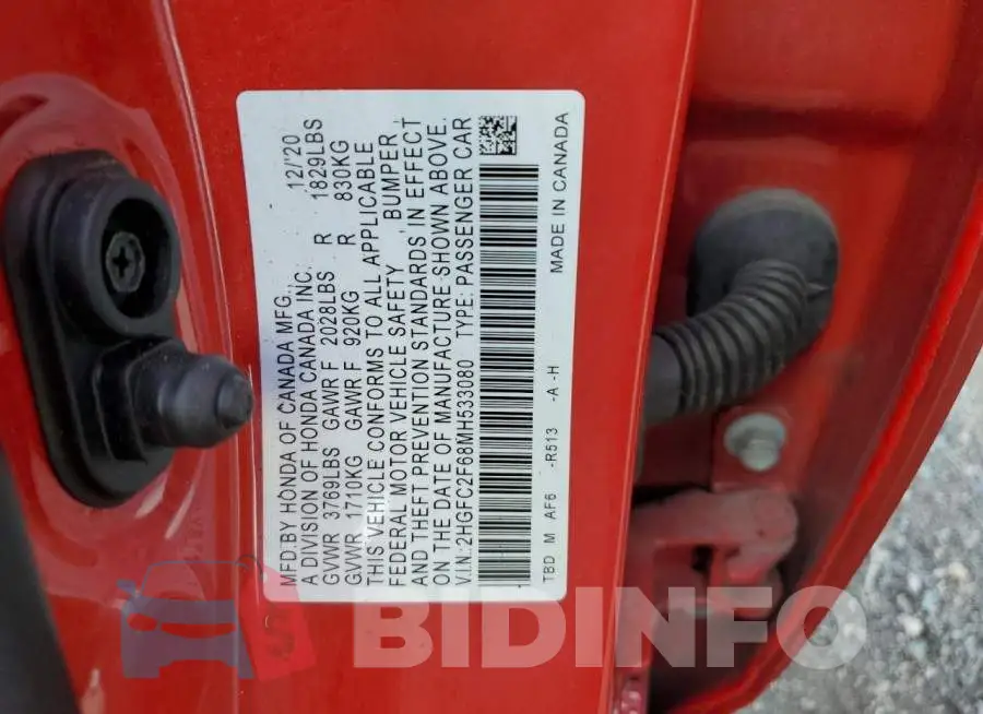 2HGFC2F68MH533080 Photo# 12