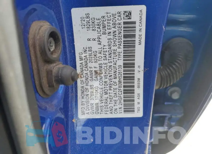 2HGFC2F80MH526139 Photo# 10