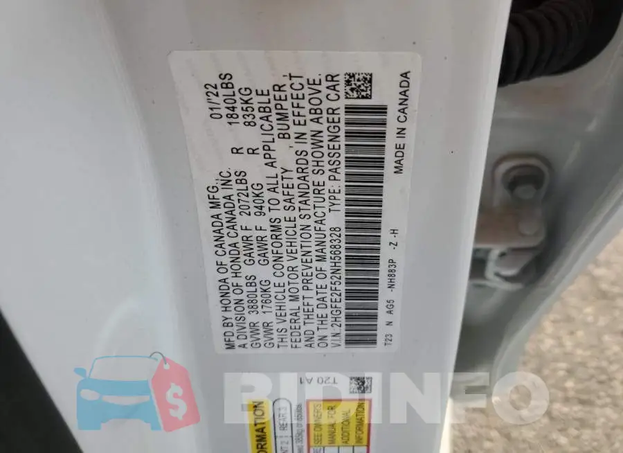 2HGFE2F52NH568328 Photo# 12