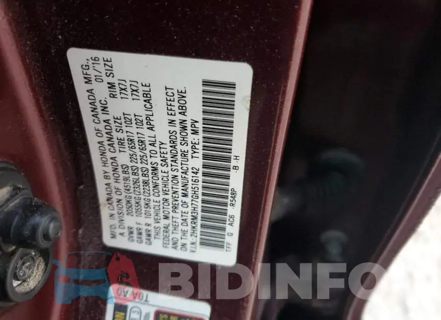 2HKRM3H77GH516142 Photo# 12