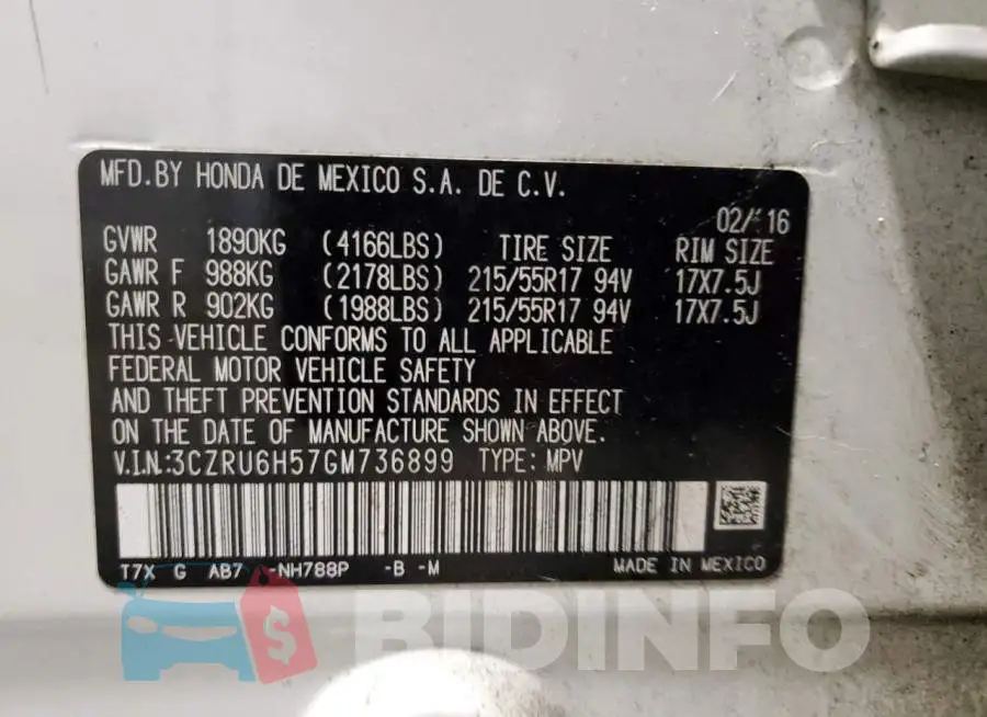 3CZRU6H57GM736899 Photo# 12