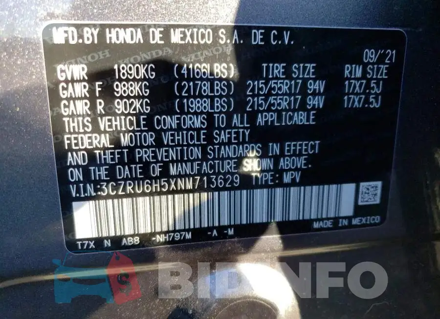 3CZRU6H5XNM713629 Photo# 13