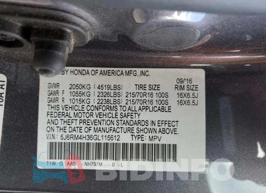 5J6RM4H36GL115612 Photo# 13