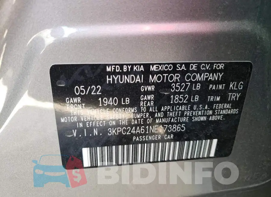 3KPC24A61NE173865 Photo# 12