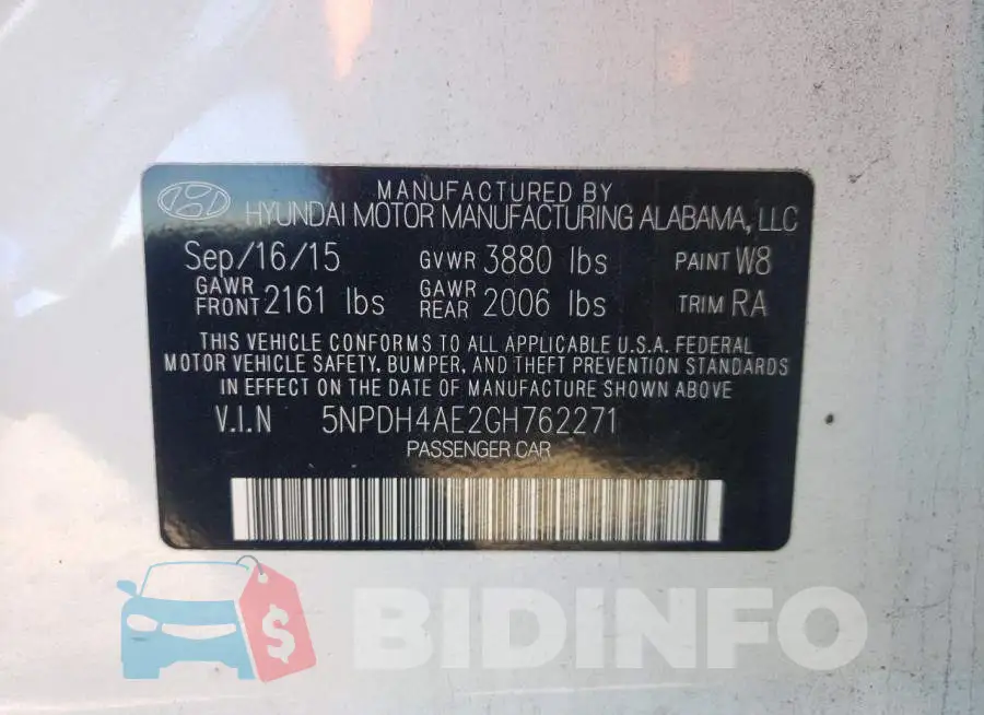 5NPDH4AE2GH762271 Photo# 13