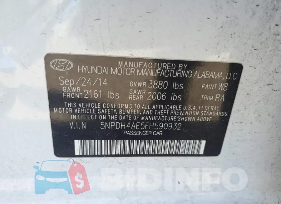 5NPDH4AE5FH590932 Photo# 12