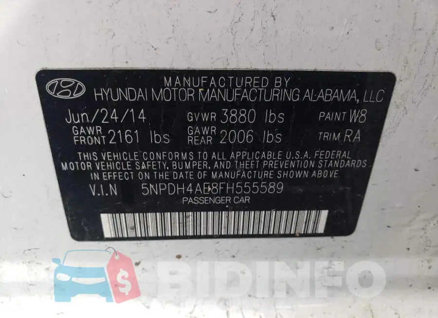 5NPDH4AE8FH555589 Photo# 12