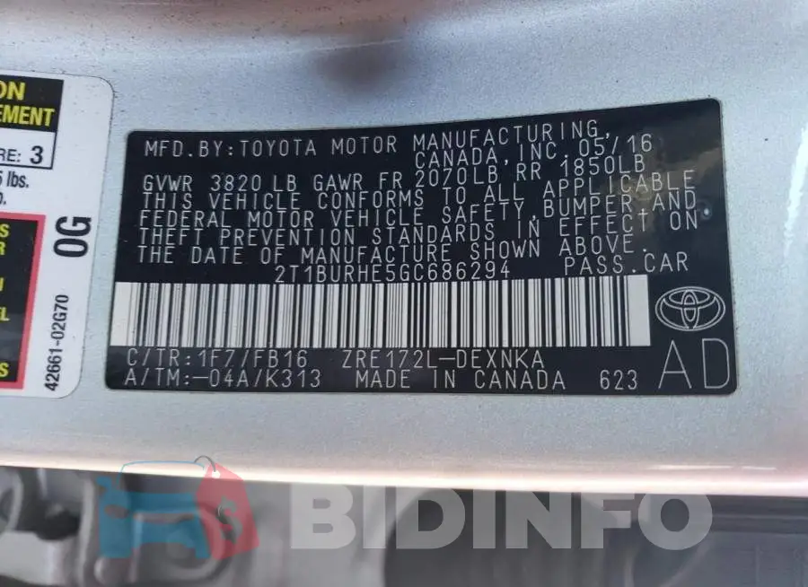 2T1BURHE5GC686294 Photo# 10