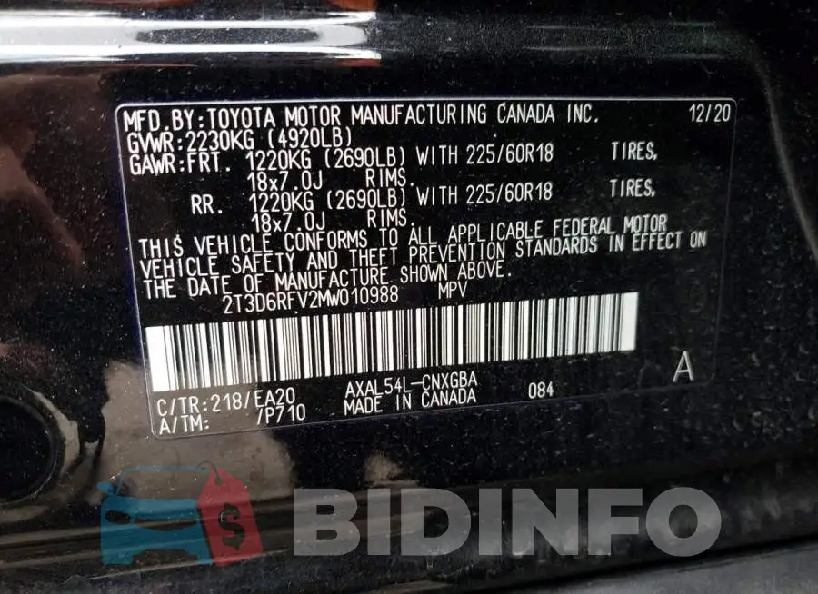 2T3D6RFV2MW010988 Photo# 13