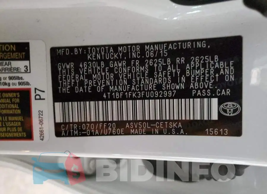 4T1BF1FK3FU092997 Photo# 12
