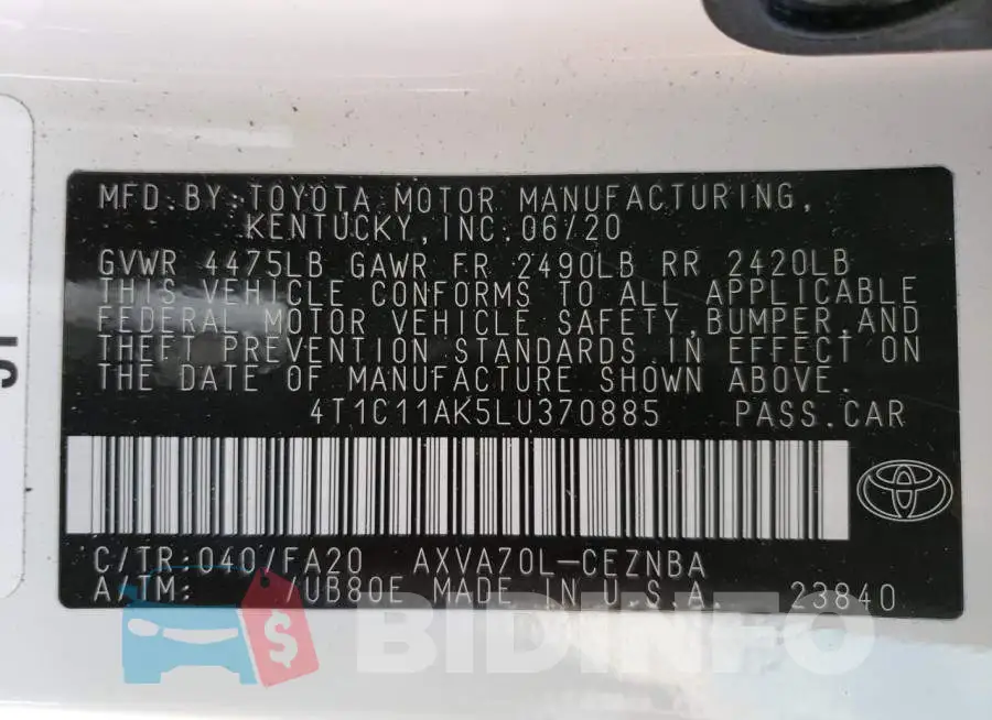 4T1C11AK5LU370885 Photo# 12