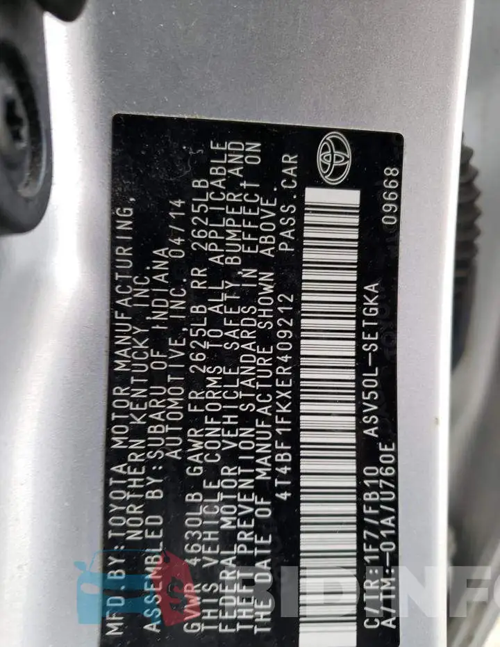 4T4BF1FKXER409212 Photo# 12