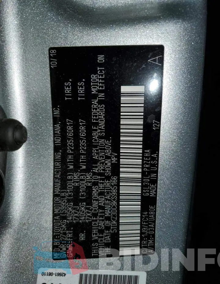 5TDKZ3DC8KS985166 Photo# 13