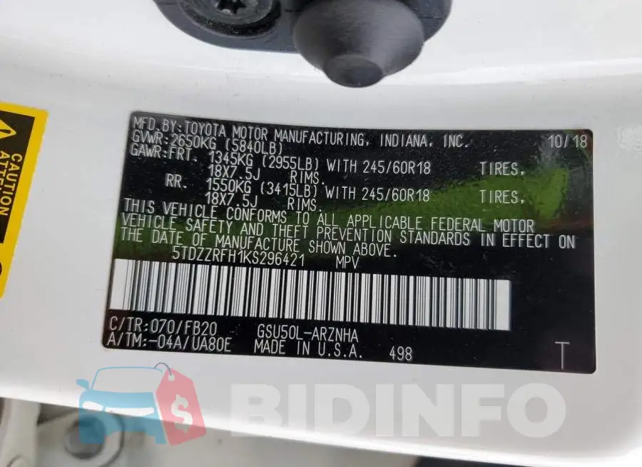 5TDZZRFH1KS296421 Photo# 12