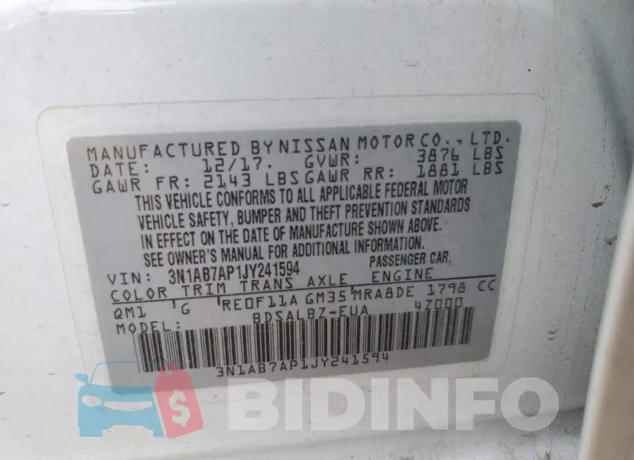 3N1AB7AP1JY241594 Photo# 12