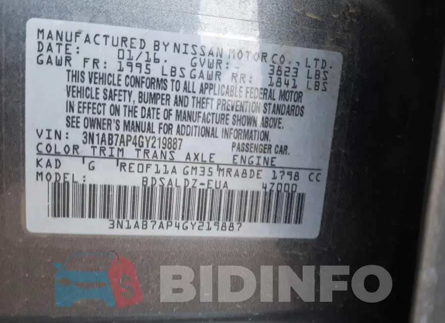 3N1AB7AP4GY219887 Photo# 12