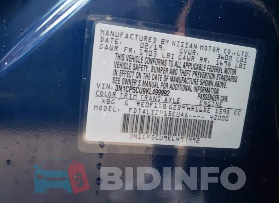 3N1CP5CU9KL499992 Photo# 10