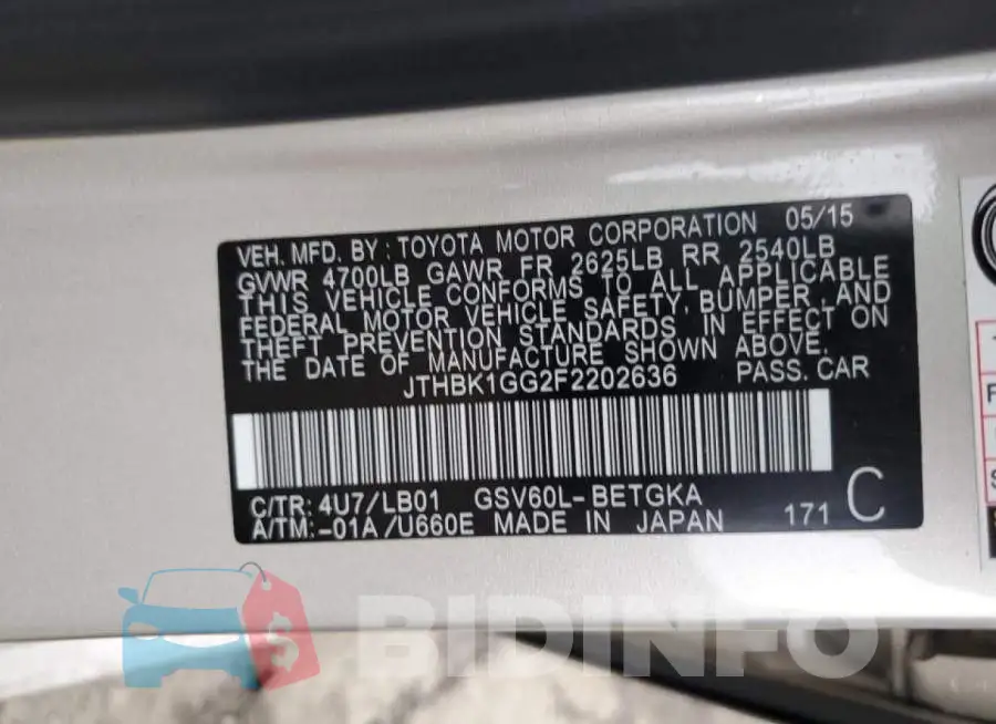 JTHBK1GG2F2202636 Photo# 12