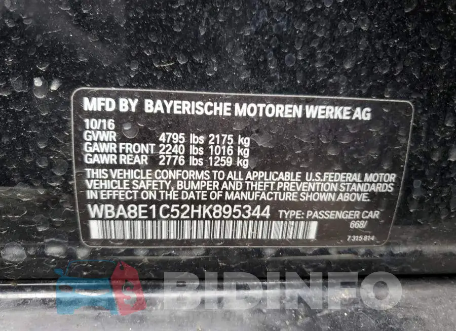 WBA8E1C52HK895344 Photo# 12
