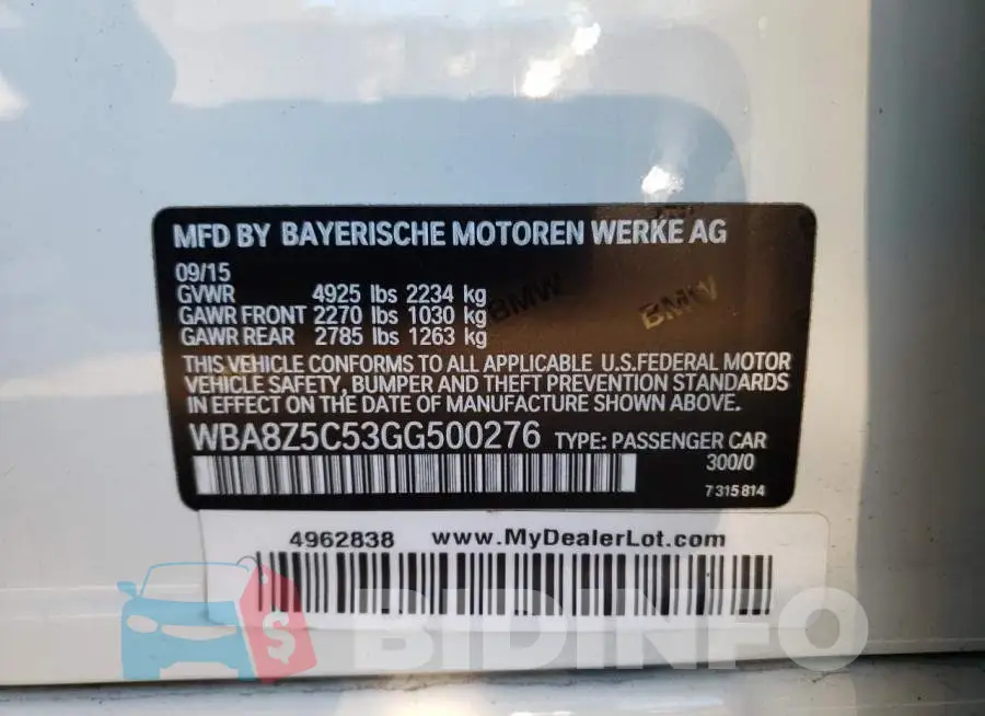 WBA8Z5C53GG500276 Photo# 12