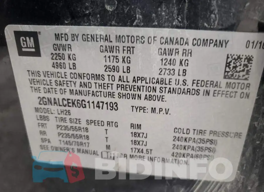 2GNALCEK6G1147193 Photo# 13