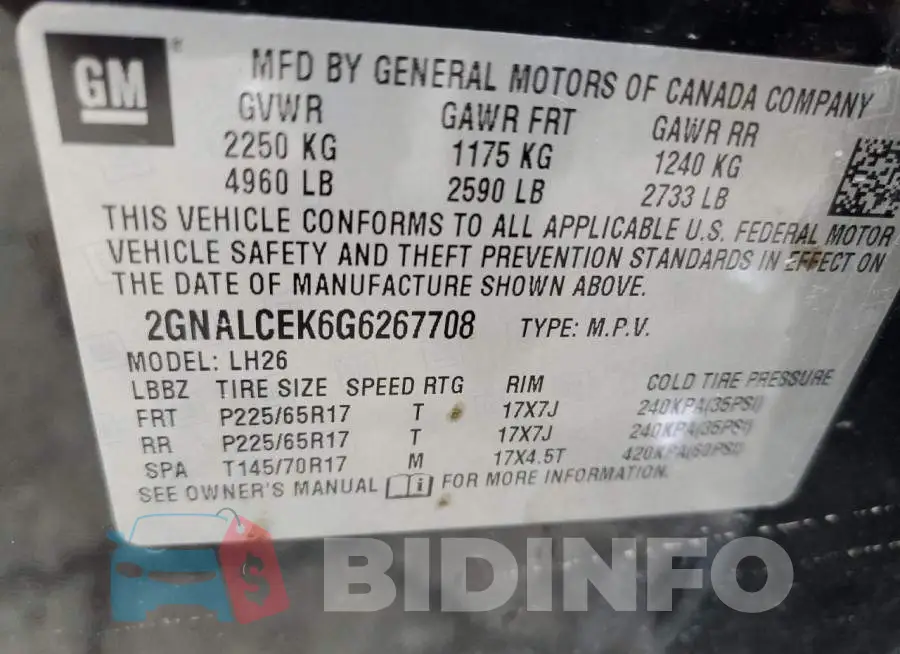 2GNALCEK6G6267708 Photo# 12