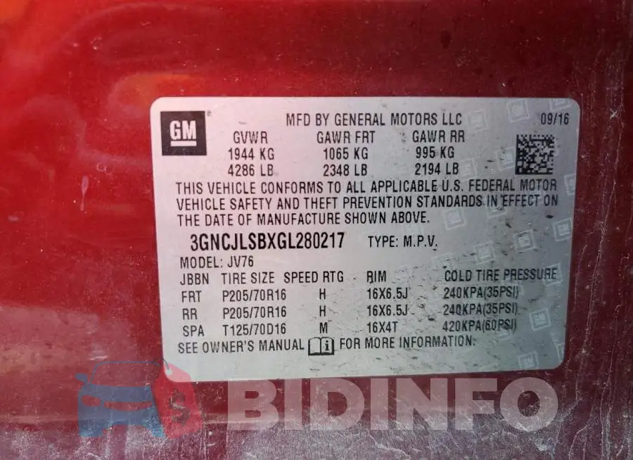 3GNCJLSBXGL280217 Photo# 10
