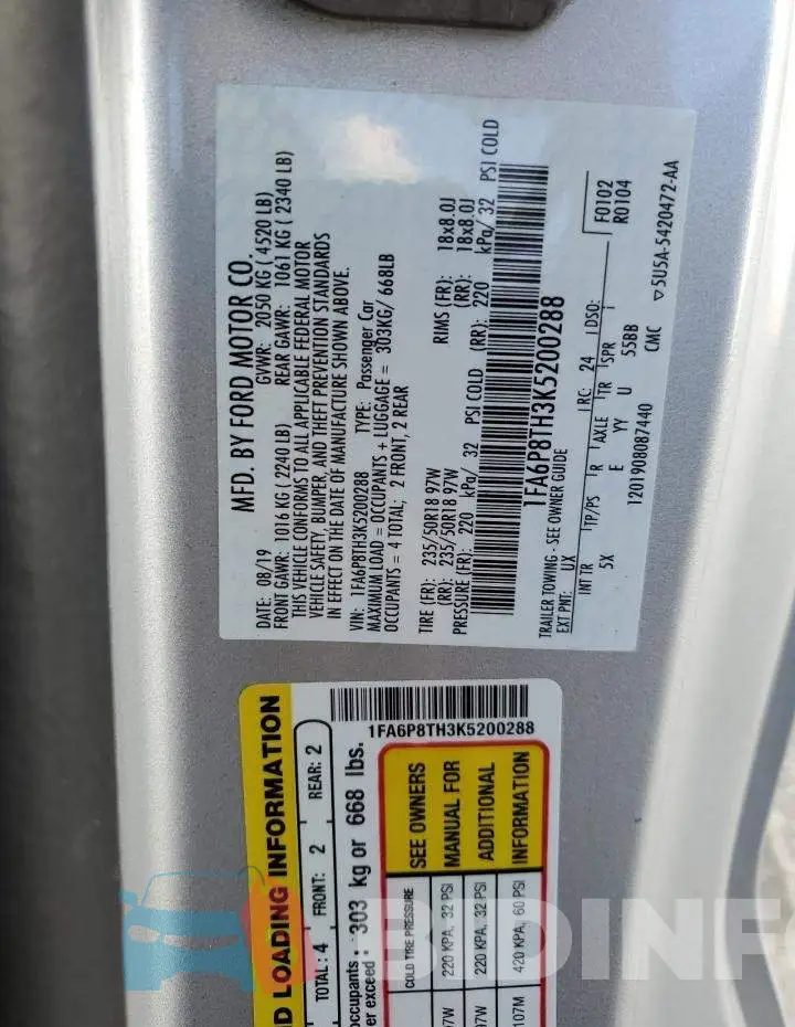 1FA6P8TH3K5200288 Photo# 12