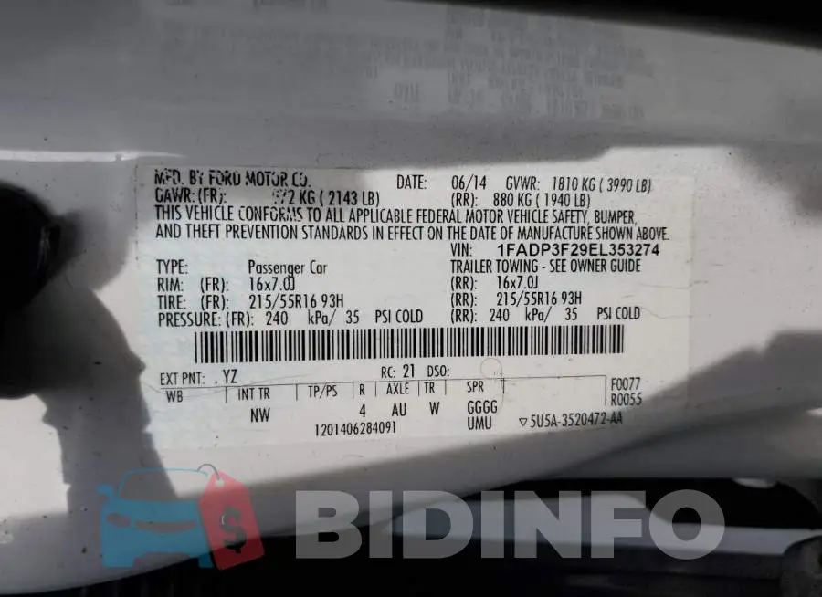 1FADP3F29EL353274 Photo# 10