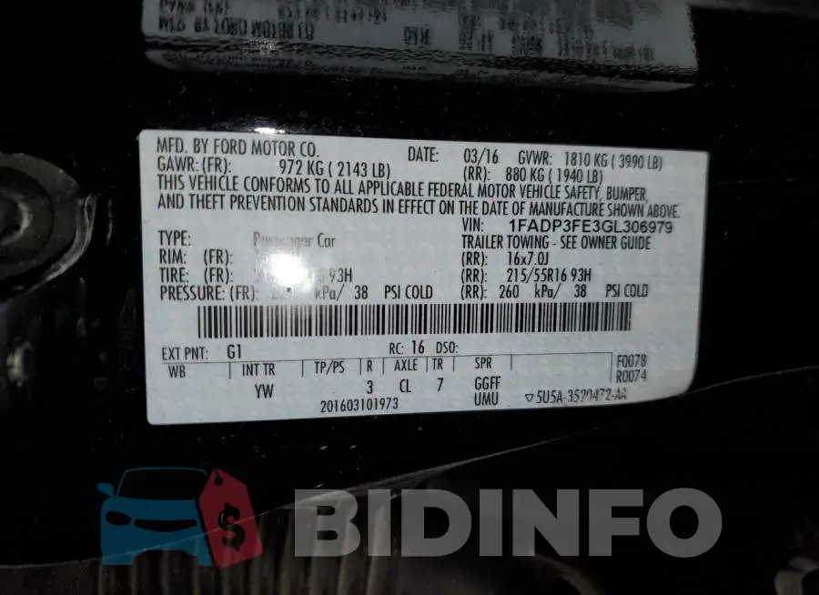 1FADP3FE3GL306979 Photo# 12