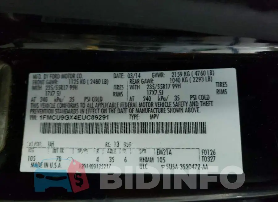 1FMCU9GX4EUC89291 Photo# 13