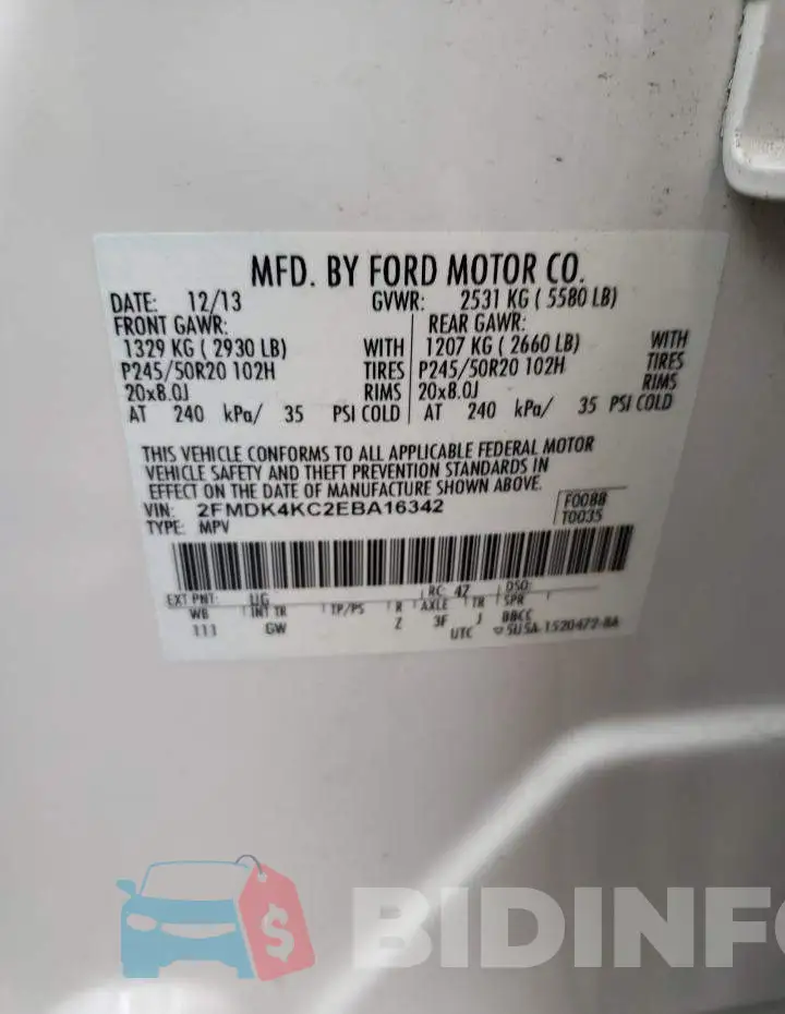 2FMDK4KC2EBA16342 Photo# 13