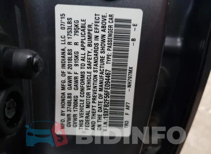 19XFB2F56FE094467 Photo# 10