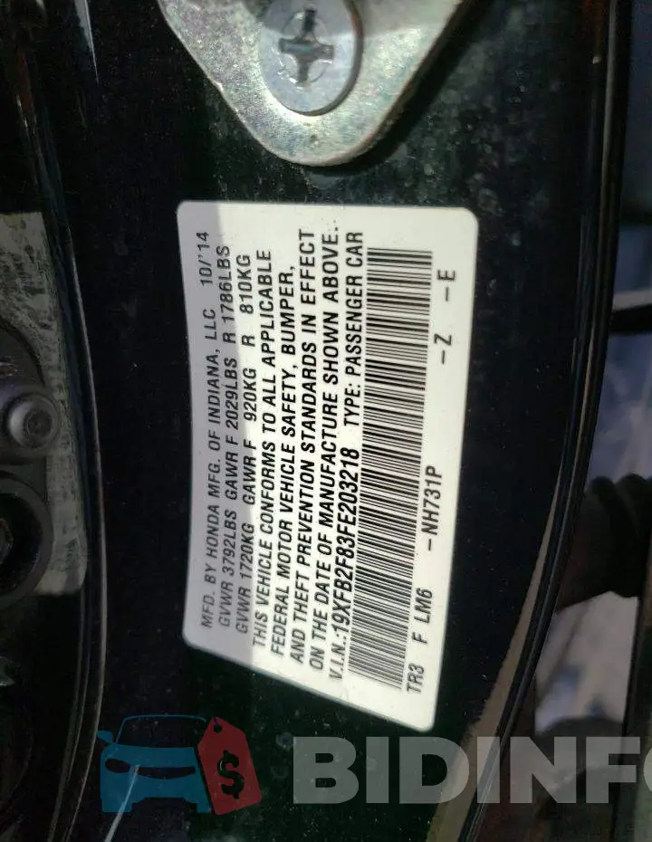 19XFB2F83FE203218 Photo# 12