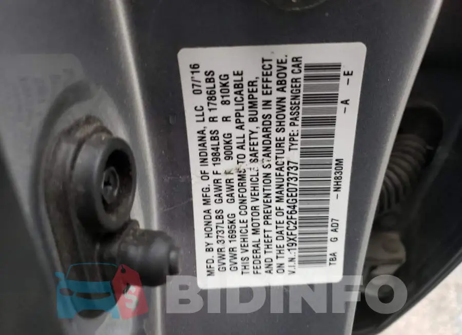 19XFC2F64GE073737 Photo# 12