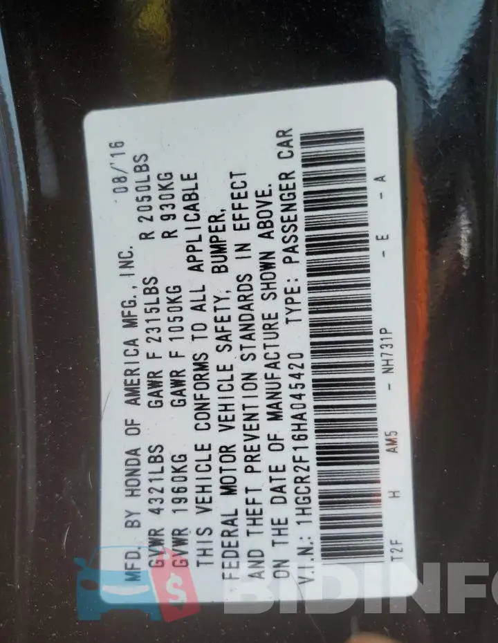 1HGCR2F16HA045420 Photo# 12