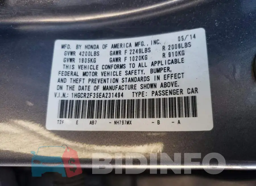 1HGCR2F35EA231494 Photo# 13