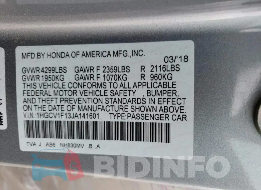 1HGCV1F13JA141601 Photo# 13