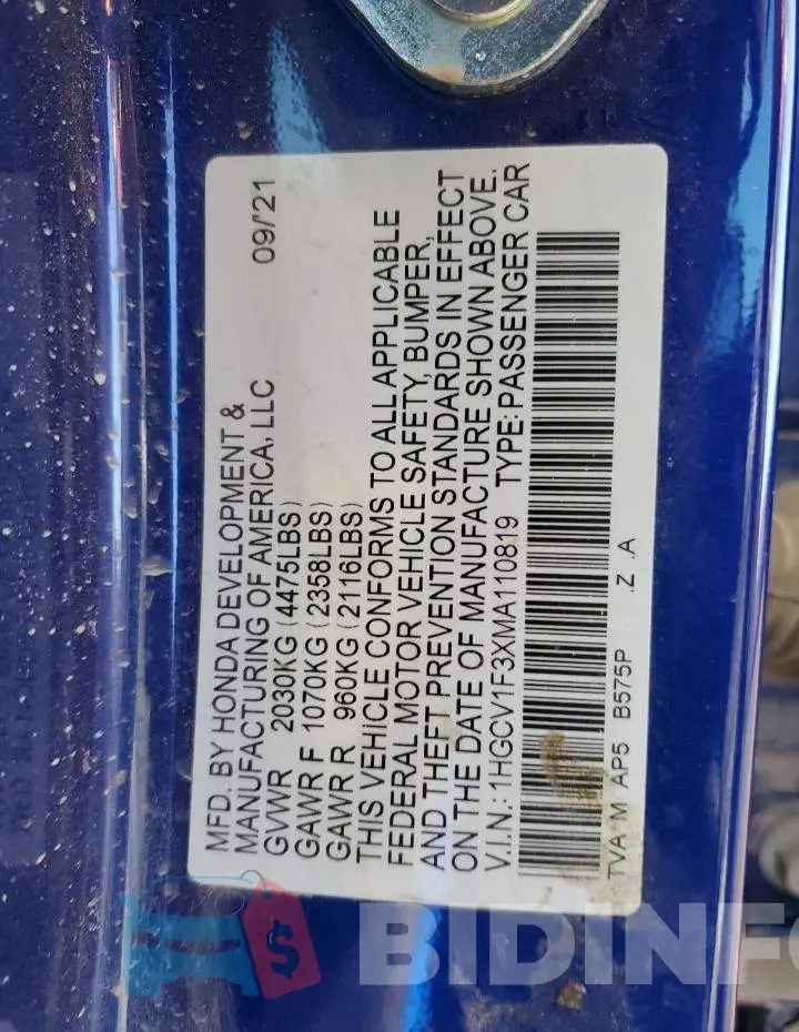 1HGCV1F3XMA110819 Photo# 10