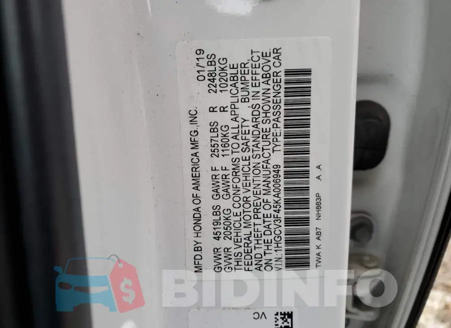 1HGCV3F45KA006949 Photo# 12