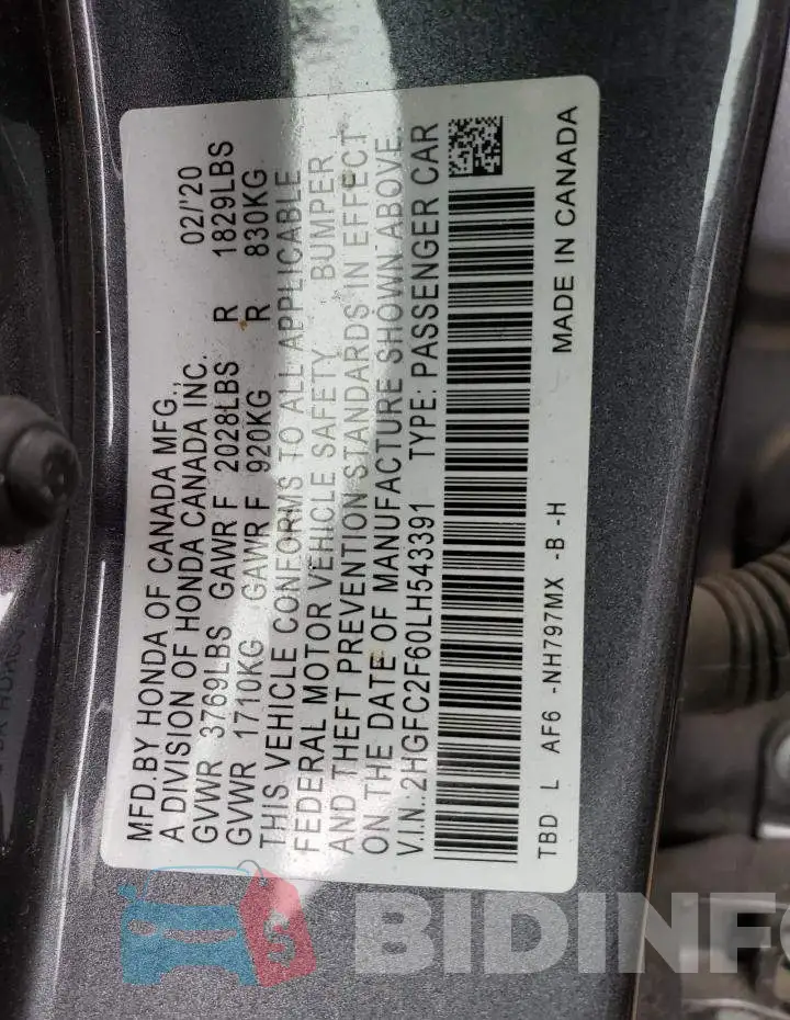 2HGFC2F60LH543391 Photo# 12
