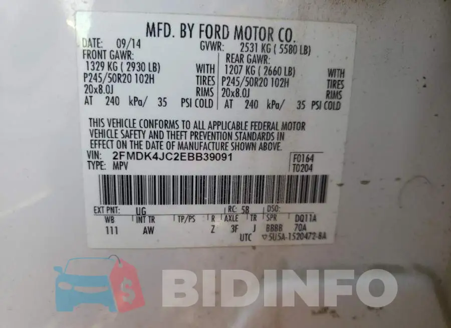 2FMDK4JC2EBB39091 Photo# 13