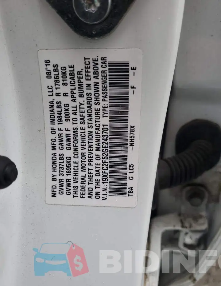 19XFC2F52GE243701 Photo# 12