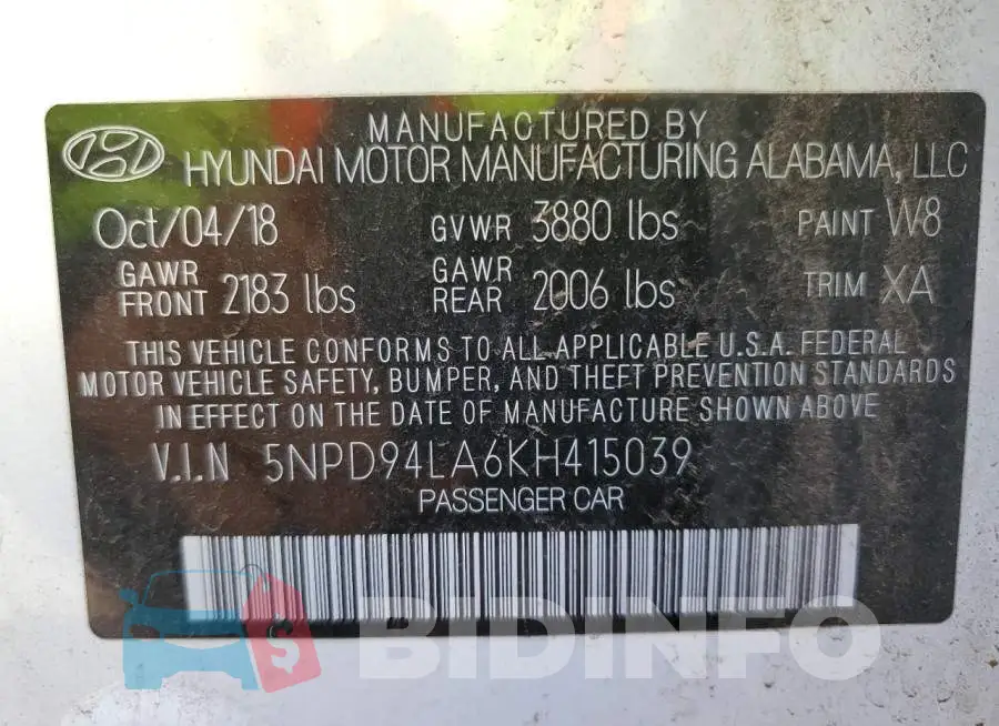 5NPD94LA6KH415039 Photo# 12