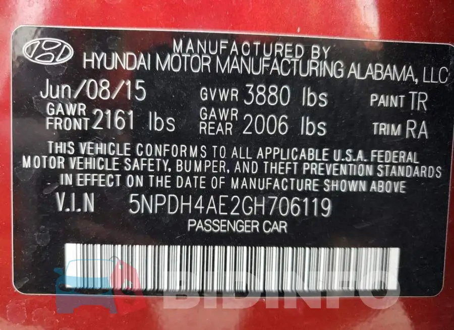 5NPDH4AE2GH706119 Photo# 12