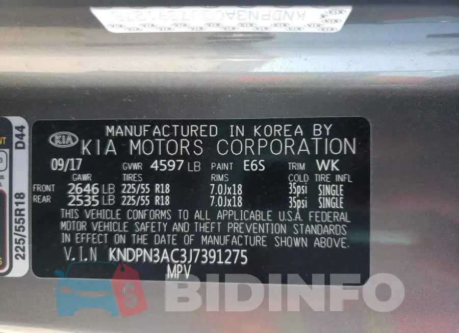 KNDPN3AC3J7391275 Photo# 12