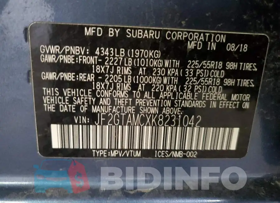 JF2GTAMCXK8231042 Photo# 12